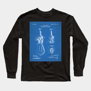 Light Bulb Patent - Designer Industrial Design Art - Blueprint Long Sleeve T-Shirt